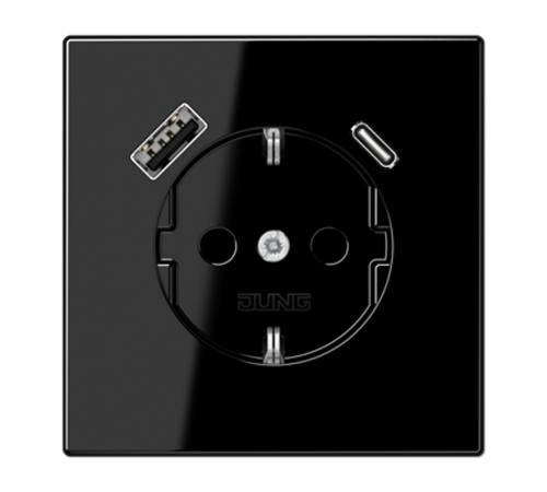 Розетка SCHUKO® с USB-зарядным устройством, тип A + тип С; термопласт; черный LS1520-15CASW Jung