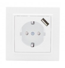 Розетка 1-местная СП с/з Минск 16А белая с защ. штор. с USB  EKF  ERR16-028-100-USB  EKF