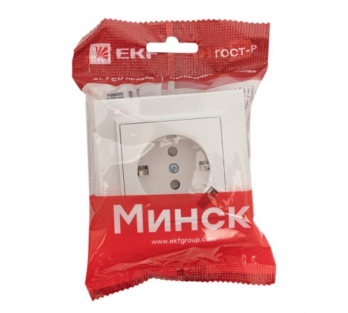 Розетка 1-местная СП с/з Минск 16А белая с защ. штор. с USB  EKF  ERR16-028-100-USB  EKF