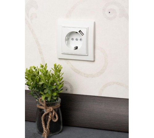 Розетка 1-местная СП с/з Минск 16А белая с защ. штор. с USB  EKF  ERR16-028-100-USB  EKF