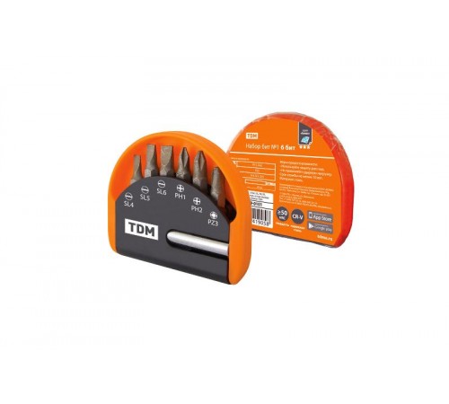 Набор бит №1, 6 бит: SL, PH, PZ, удлинитель CR-V сталь, в пластиковом держателе, "Алмаз"  SQ1019-0101  TDM