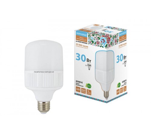 Лампа светодиодная T-30 Вт-230 В-6500 К-E27(100x178 мм) НАРОДНАЯ  SQ0340-1578  TDM