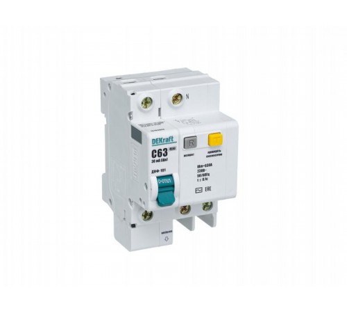Выключатель автоматический дифференциального тока со встроенной защитой от сверхтоков ДИФ-101 1P+N 63А 30мА AC С  15163DEK  DEKraft