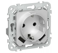 FLITE Розетка с заземлением со шторками 16А с USB A+A 3,1А быстрозажимные клеммы РСЮша11-1-ФлА алюминий  FI-R14-16-1-U21-D31-K47  IEK