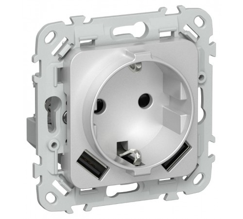 FLITE Розетка с заземлением со шторками 16А с USB A+A 3,1А быстрозажимные клеммы РСЮша11-1-ФлА алюминий  FI-R14-16-1-U21-D31-K47  IEK