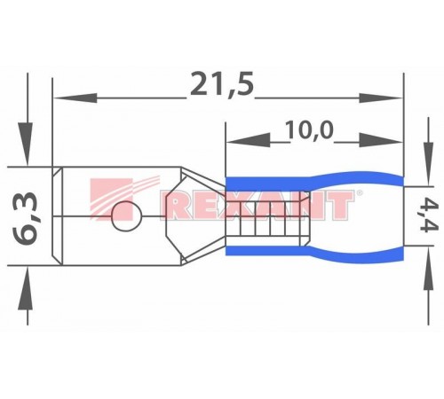 Клемма плоская изолированная штекер 6.3 мм 1.5-2.5 мм (РПи-п 2.5-(6.3)) синяя  08-0333  REXANT