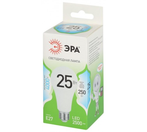 Лампа светодиодная  GREEN LINE LED A60-25W-840-E27 GL E27 25 Вт груша яркий белый свет  Б0067117  ЭРА