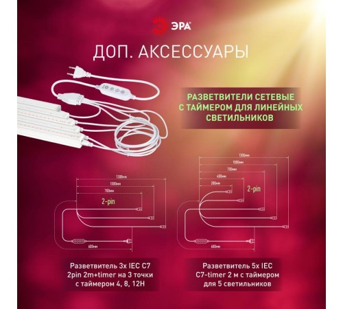 Светильник для растений, фитолампа светодиодная линейная  FITO-18W-PL-LINE 573-GR красно-синего спектра 18 Вт Т5  Б0066936  ЭРА