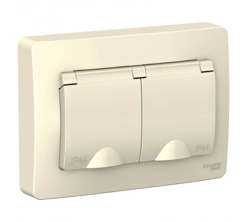 Blanca Молочный С/У Розетка 2-ая с заземлением со шторками IP44, 16А, 250В  BLNRS441122  SE