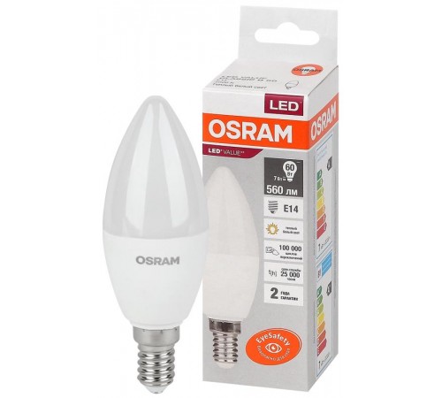 Лампа светодиодная LED Value CL- B 7W/830 230V E14 10X1  4058075578883  OSRAM