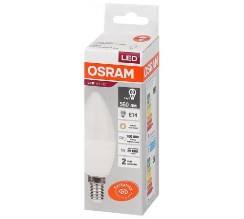 Лампа светодиодная LED Value CL- B 7W/830 230V E14 10X1  4058075578883  OSRAM