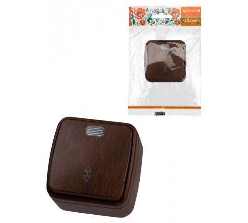 Переключатель на 2 направления 1-кл. открытой установки с подсветкой IP20 10А, венге "Дача" Народная  SQ1824-0046  TDM