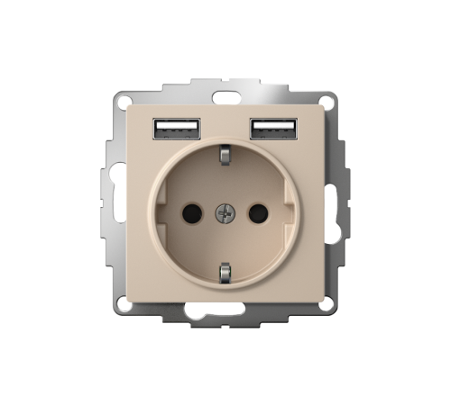 AtlasDesign Песочный Розетка 16А c 2 USB A+A, 5В/2,4А, 2х5В/1,2А, механизм  ATN001230  SE