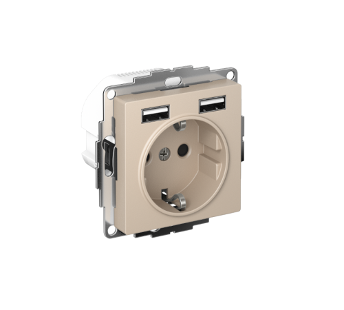 AtlasDesign Песочный Розетка 16А c 2 USB A+A, 5В/2,4А, 2х5В/1,2А, механизм  ATN001230  SE
