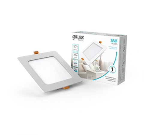 Светильник  Basic Downlight квадрат 5W 400lm 4000K 170-260V IP20 95*26 белый LED 1/100  9031420205  Gauss