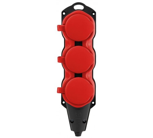 Колодка  KX-3e-RED-IP44 каучуковая с заземлением 3 розетки 16A IP44 красная  Б0068393  ЭРА