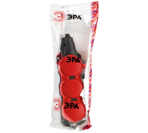 Колодка  KX-3e-RED-IP44 каучуковая с заземлением 3 розетки 16A IP44 красная  Б0068393  ЭРА