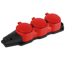 Колодка  KX-3e-RED-IP44 каучуковая с заземлением 3 розетки 16A IP44 красная  Б0068393  ЭРА