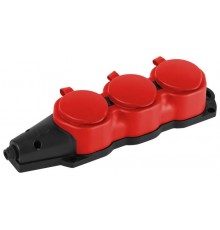 Колодка  KX-3e-RED-IP44 каучуковая с заземлением 3 розетки 16A IP44 красная  Б0068393  ЭРА