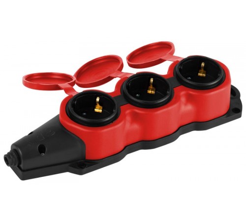 Колодка  KX-3e-RED-IP44 каучуковая с заземлением 3 розетки 16A IP44 красная  Б0068393  ЭРА
