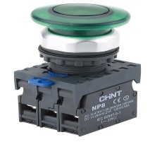 Кнопка управления "Грибок" 40мм NP8-10MD/13 подсвет., самовозв., зелен., AC110-230В, 1НО, IP65 (R)  667595  CHINT