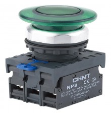 Кнопка управления "Грибок" 40мм NP8-02MD/13 подсвет., самовозв., зелен., AC110-230В, 2НЗ, IP65 (R)  667599  CHINT