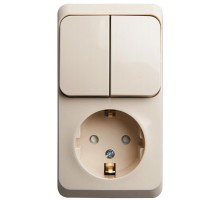 Этюд Кремовый О/У Блок: Розетка с заземлением со шторками + Выключатель 2-клавишный  BPA16-202K  SE