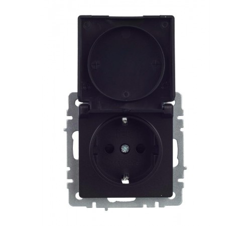 BRITE Розетка с заземлением со шторками с кр. 16А IP44 РСбш10-3-44-БрЧ черный  BR-R16-16-44-K02  IEK