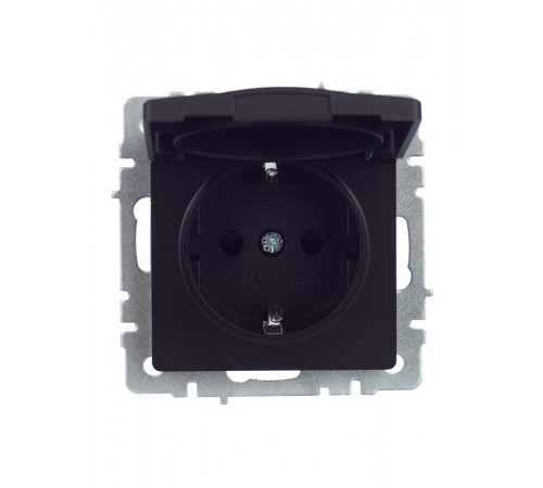 BRITE Розетка с заземлением со шторками с кр. 16А IP44 РСбш10-3-44-БрЧ черный  BR-R16-16-44-K02  IEK
