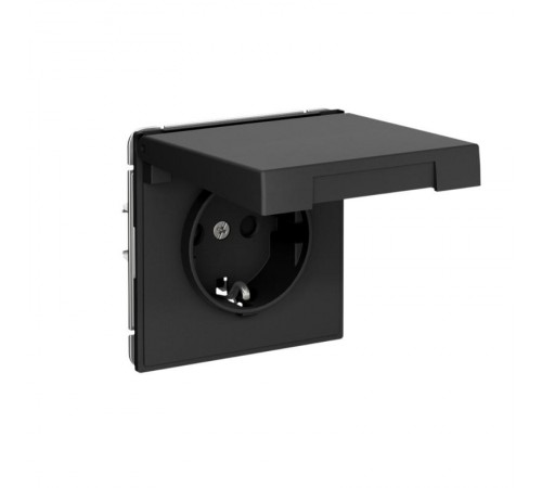 ArtGallery Карбон Розетка с заземлением со шторками с крышкой, 16А, IP44,  механизм, быстрозажим. клем.  GAL441046S  SE