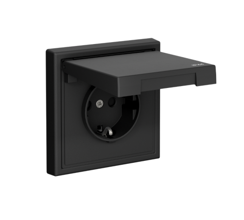 ArtGallery Карбон Розетка с заземлением со шторками с крышкой, 16А, IP44,  механизм, быстрозажим. клем.  GAL441046S  SE