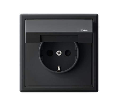 ArtGallery Карбон Розетка с заземлением со шторками с крышкой, 16А, IP44,  механизм, быстрозажим. клем.  GAL441046S  SE