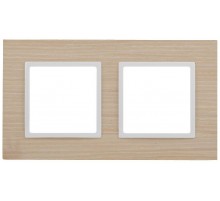 14-5302-01 Рамка на 2 поста, дерево, Elegance, белён.дуб-бел (5/50/1200)  Б0049149  ЭРА