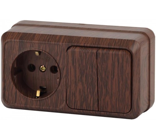 2-702-10 Intro Блок розетка+выкл. двойной гориз. 10(16)А-250В, IP20, ОУ, Quadro, венге  Б0036155  Intro