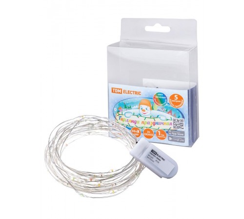 Гирлянда светодиодная "Роса50" 50LED, 5м, многоцвет., 2хCR2032 ,  SQ0361-0060  TDM ELECTRIC