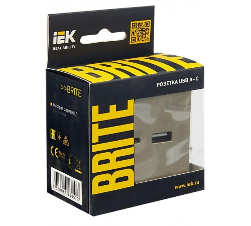 BRITE Розетка USB A+C 18Вт РЮ11-1-БрШ шампань  BR-U22-018-K37  IEK