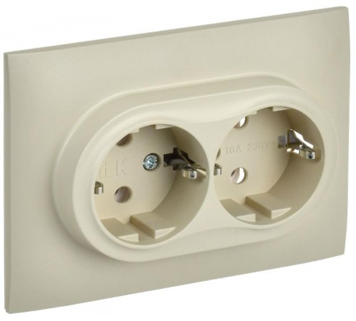 SKANDY Розетка 2-местная с з/к без з/ш 16А сб. SK-R08B бежевый  SK-R21-16-K10-F  IEK