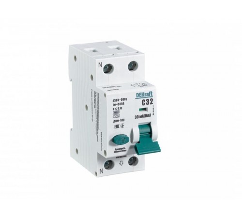 Автоматический выключатель дифференциального тока АВДТ 1Р+N 32А 30мА тип A х-ка С ДИФ-103 6кА  16232DEK  DEKraft - замена на  16350DEK 