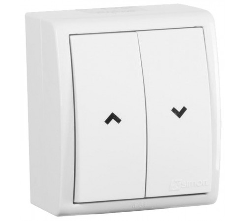 Simon 15 Белый Выключатель 2-кл кнопочный для управления жалюзи без блок-и, IP54, 10А 250В,винт.зажим  1594332-030  Simon