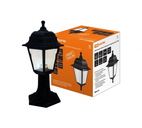 Светильник садово-парковый НТУ 04-60-001 60Вт ЛН/КЛЛ/LED Е27 IP44 четырехгранник, стойка, пластик, черный  SQ0330-0705  TDM