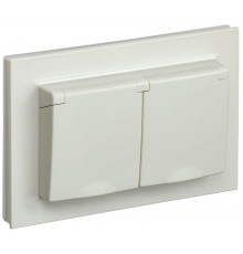 BRITE Розетка 2-ая с крышкой 16А в сб IP44 РСбш12-3-44-БрКр бежевый  BR-R26-16-44-K10-F  IEK