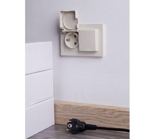 BRITE Розетка 2-ая с крышкой 16А в сб IP44 РСбш12-3-44-БрКр бежевый  BR-R26-16-44-K10-F  IEK