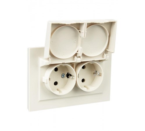 BRITE Розетка 2-ая с крышкой 16А в сб IP44 РСбш12-3-44-БрКр бежевый  BR-R26-16-44-K10-F  IEK