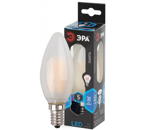 Лампа светодиодная F-LED B35-5W-840-E14 frost Лампы СВЕТОДИОДНЫЕ F-LED ЭРА (филамент, свеча мат., 5Вт, нейтр, E14)  Б0027926  ЭРА