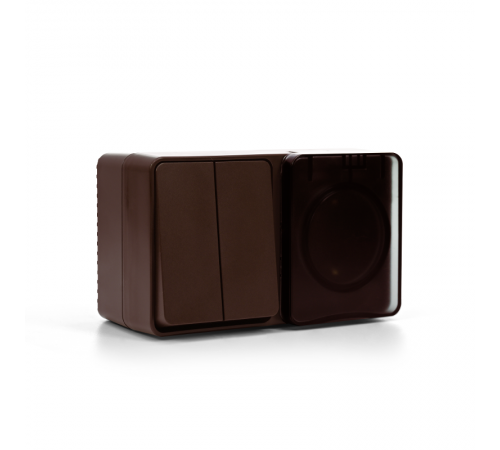 AtlasDesign Profi54 Коричневый О/У Блок: Розетка с заземлением со шторками 16А, Выключатель 2-клавишный 10 АХ  ATN546074  SE