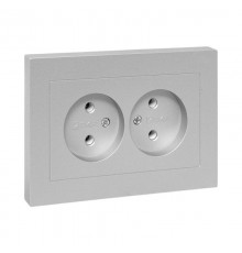 Механизм розетки двойной, 16А, без заземления, без шторок, с рамкой, алюминий Эпика EKF  UP1-SOA-200  EKF