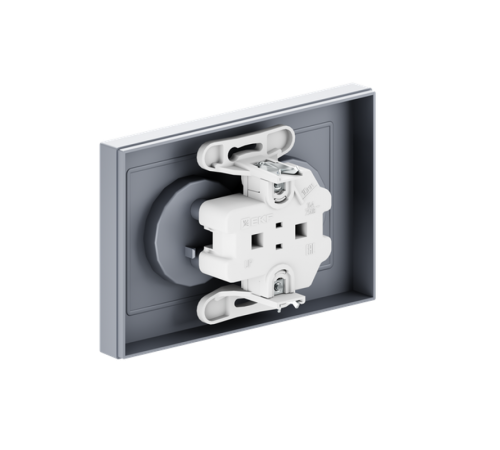 Механизм розетки двойной, 16А, без заземления, без шторок, с рамкой, алюминий Эпика EKF  UP1-SOA-200  EKF