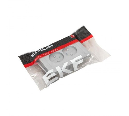 Механизм розетки двойной, 16А, без заземления, без шторок, с рамкой, алюминий Эпика EKF  UP1-SOA-200  EKF