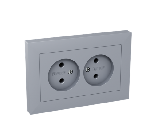 Механизм розетки двойной, 16А, без заземления, без шторок, с рамкой, алюминий Эпика EKF  UP1-SOA-200  EKF