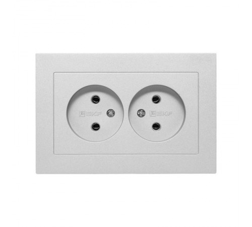 Механизм розетки двойной, 16А, без заземления, без шторок, с рамкой, алюминий Эпика EKF  UP1-SOA-200  EKF